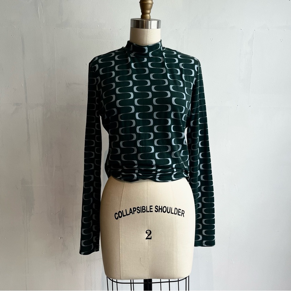 Reformation Green Patterned high neck long sleeve tee.